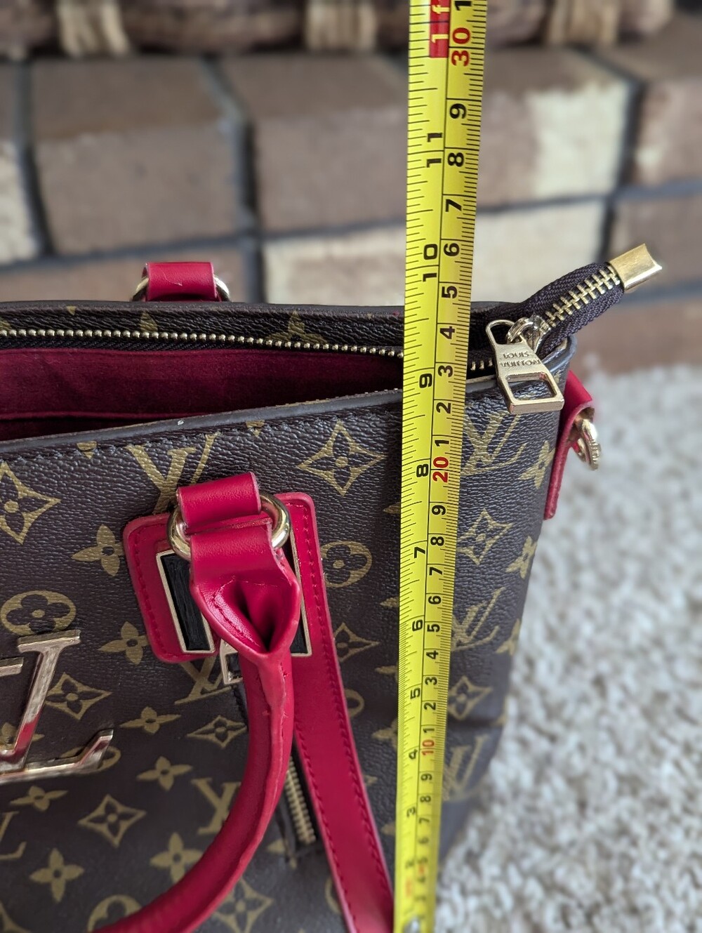 Monogram Brown & Red/Pink Fashion Tote Purse - Picture 15 of 15